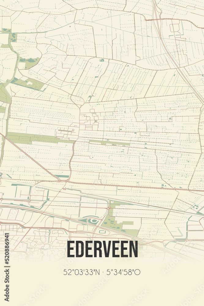 Retro Dutch city map of Ederveen located in Gelderland. Vintage street map.