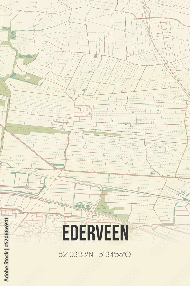 Fototapeta premium Retro Dutch city map of Ederveen located in Gelderland. Vintage street map.
