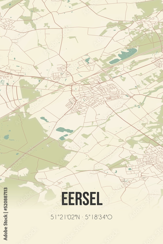 Retro Dutch city map of Eersel located in Noord-Brabant. Vintage street map.