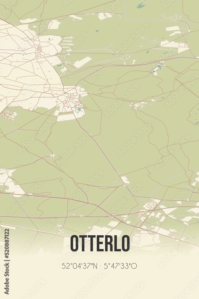 Retro Dutch city map of Otterlo located in Gelderland. Vintage street map.