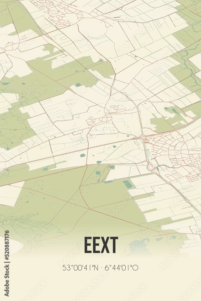 Retro Dutch city map of Eext located in Drenthe. Vintage street map.