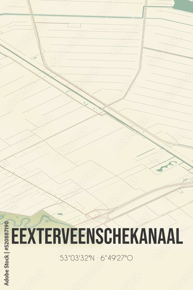 Retro Dutch city map of Eexterveenschekanaal located in Drenthe. Vintage street map. Retro Dutch city map of Eexterveenschekanaal located in Drenthe. Vintage street map.