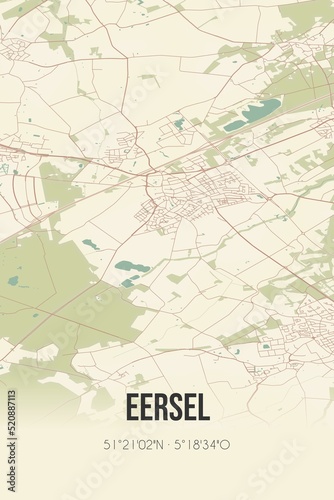 Retro Dutch city map of Eersel located in Noord-Brabant. Vintage street map.