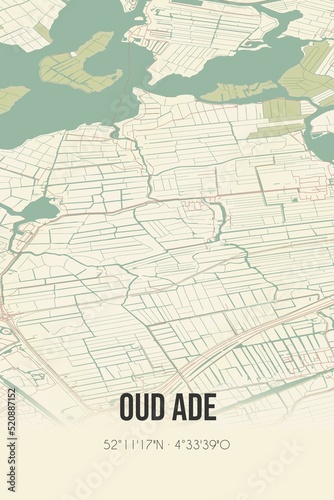 Retro Dutch city map of Oud Ade located in Zuid-Holland. Vintage street map.