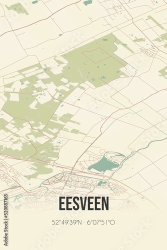 Retro Dutch city map of Eesveen located in Overijssel. Vintage street map.