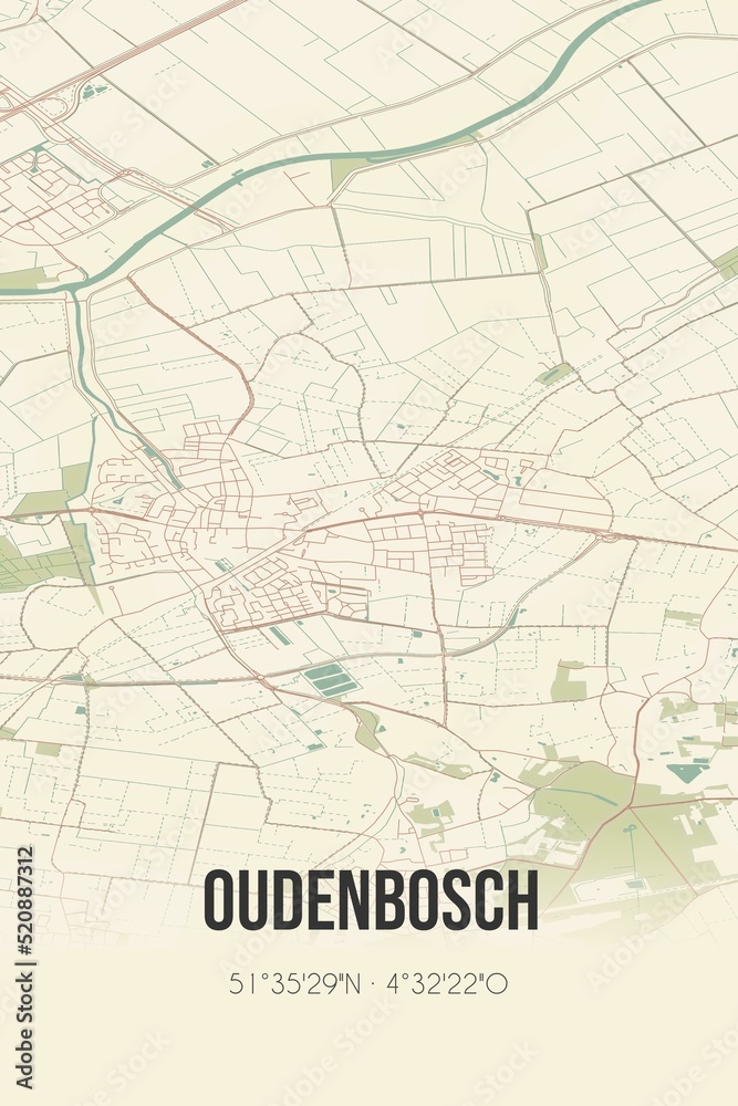Retro Dutch city map of Oudenbosch located in Noord-Brabant. Vintage street map.