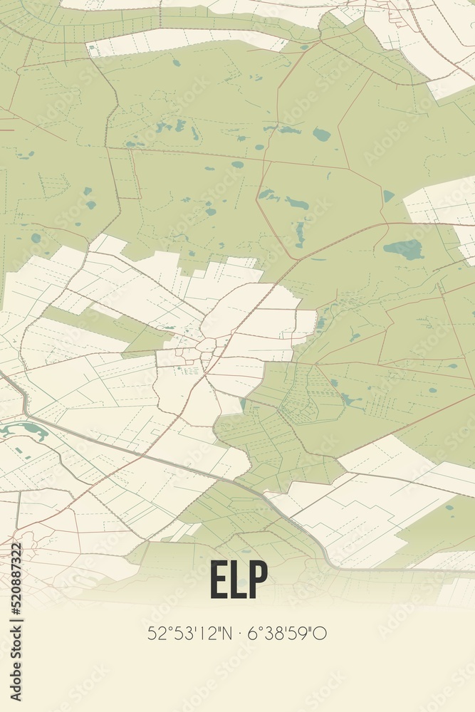 Retro Dutch city map of Elp located in Drenthe. Vintage street map.