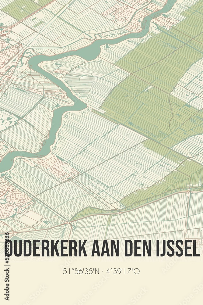 Obraz premium Retro Dutch city map of Ouderkerk aan den IJssel located in Zuid-Holland. Vintage street map.