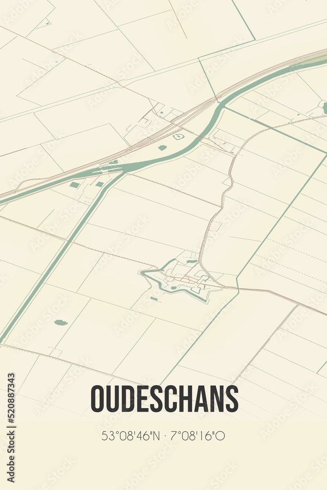 Retro Dutch city map of Oudeschans located in Groningen. Vintage street map. Retro Dutch city map of Oudeschans located in Groningen. Vintage street map.