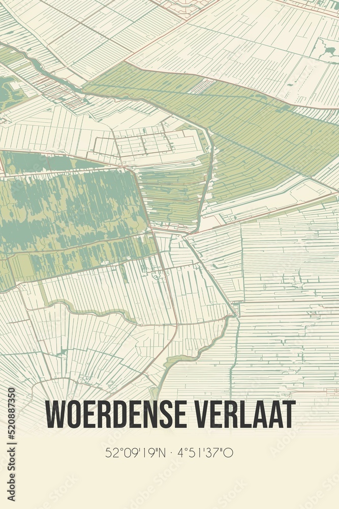 Obraz premium Retro Dutch city map of Woerdense Verlaat located in Zuid-Holland. Vintage street map.