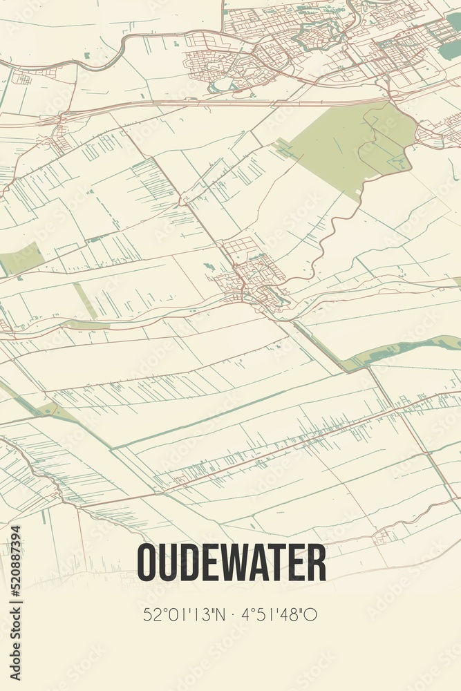 Retro Dutch city map of Oudewater located in Utrecht. Vintage street map.