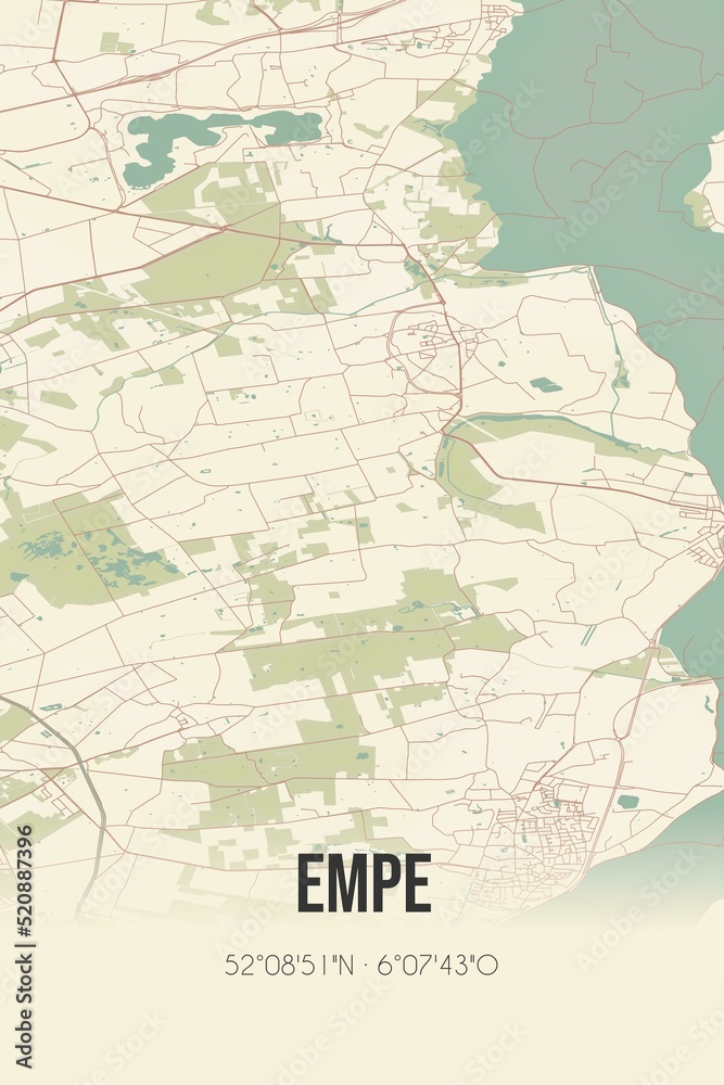 Retro Dutch city map of Empe located in Gelderland. Vintage street map.