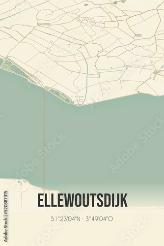 Retro Dutch city map of Ellewoutsdijk located in Zeeland. Vintage street map. photo