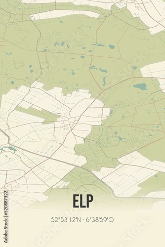 Retro Dutch city map of Elp located in Drenthe. Vintage street map.