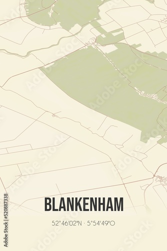 Retro Dutch city map of Blankenham located in Overijssel. Vintage street map. photo