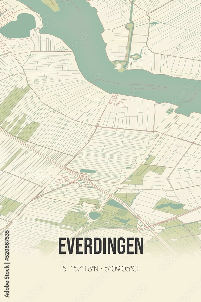 Obraz premium Retro Dutch city map of Everdingen located in Utrecht. Vintage street map.