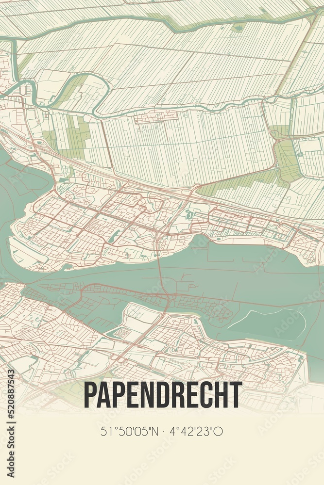Obraz premium Retro Dutch city map of Papendrecht located in Zuid-Holland. Vintage street map.