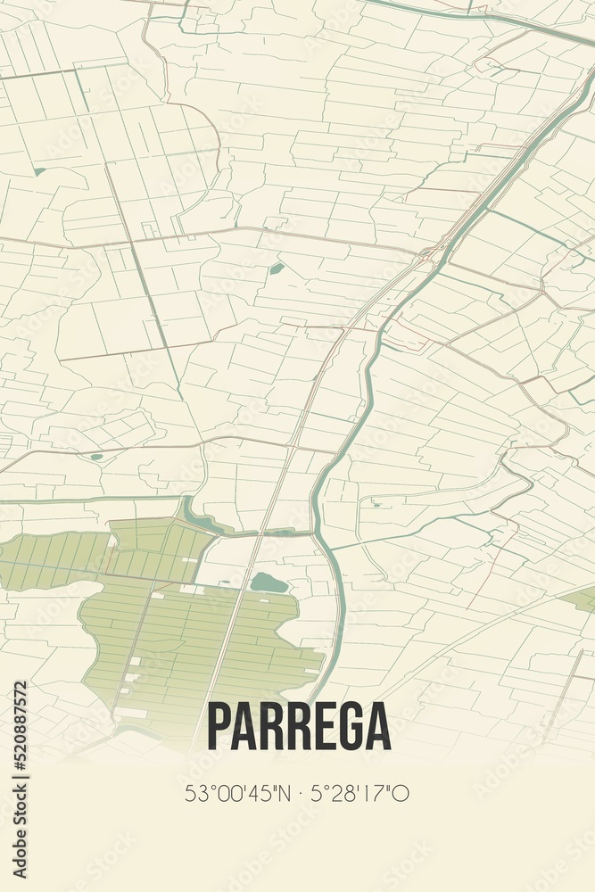 Retro Dutch city map of Parrega located in Fryslan. Vintage street map. Retro Dutch city map of Parrega located in Fryslan. Vintage street map.