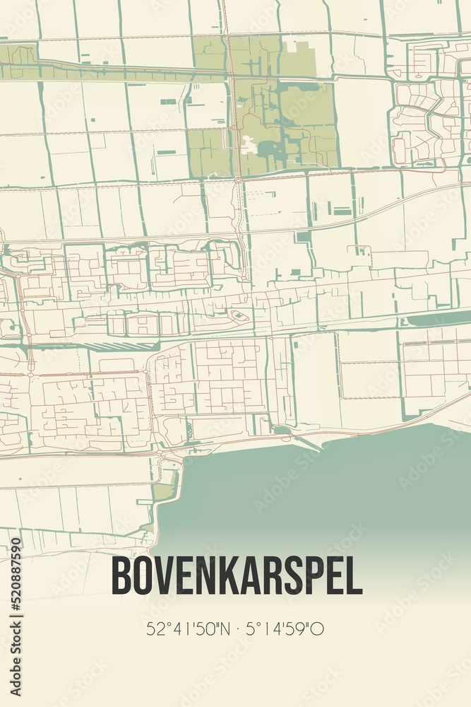 Retro Dutch city map of Bovenkarspel located in Noord-Holland. Vintage street map.