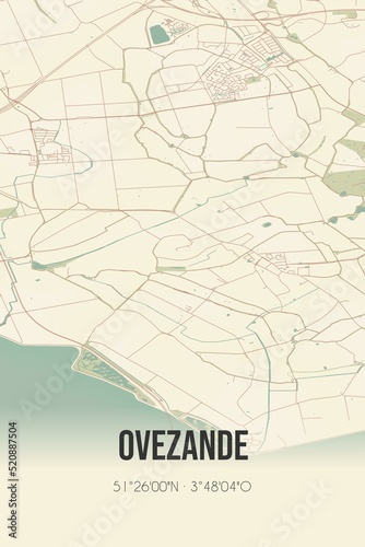 Retro Dutch city map of Ovezande located in Zeeland. Vintage street map. photo