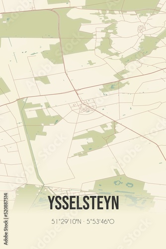 Retro Dutch city map of Ysselsteyn located in Limburg. Vintage street map. photo