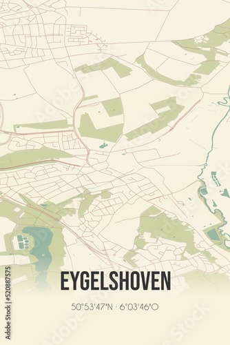 Retro Dutch city map of Eygelshoven located in Limburg. Vintage street map.