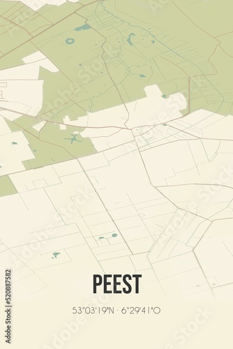 Retro Dutch city map of Peest located in Drenthe. Vintage street map. photo