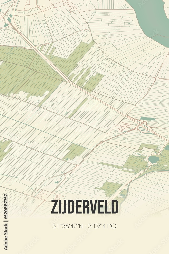 Retro Dutch city map of Zijderveld located in Utrecht. Vintage street map.