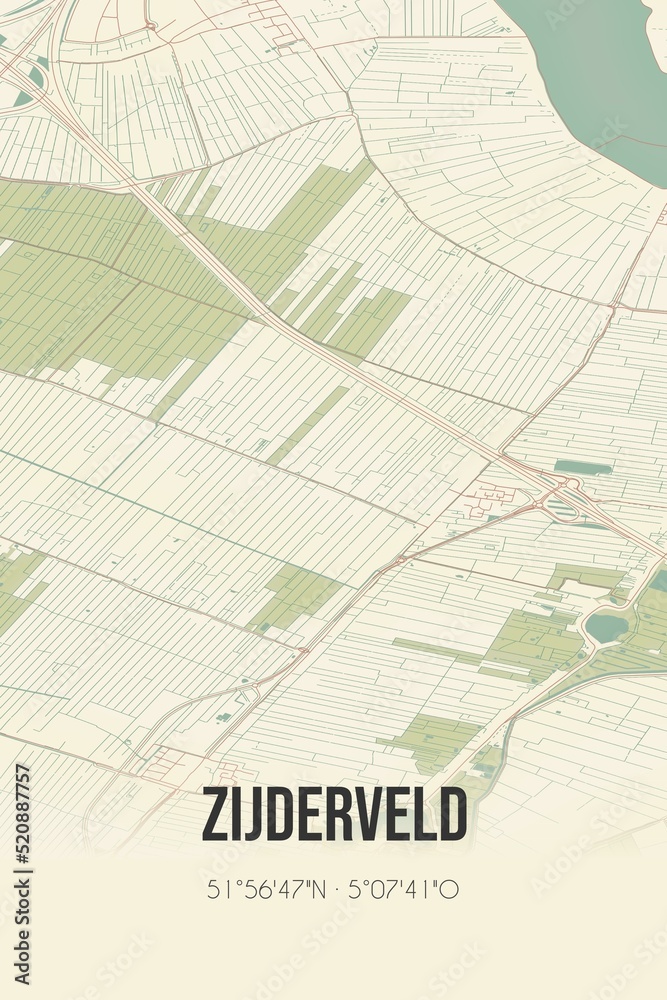 Obraz premium Retro Dutch city map of Zijderveld located in Utrecht. Vintage street map.