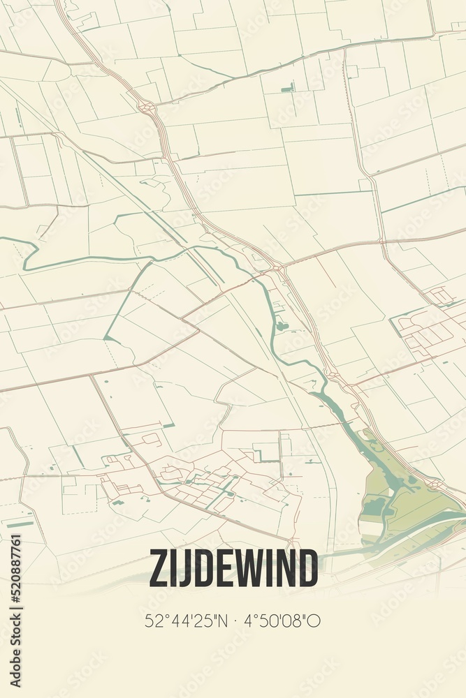 Retro Dutch city map of Zijdewind located in Noord-Holland. Vintage street map.