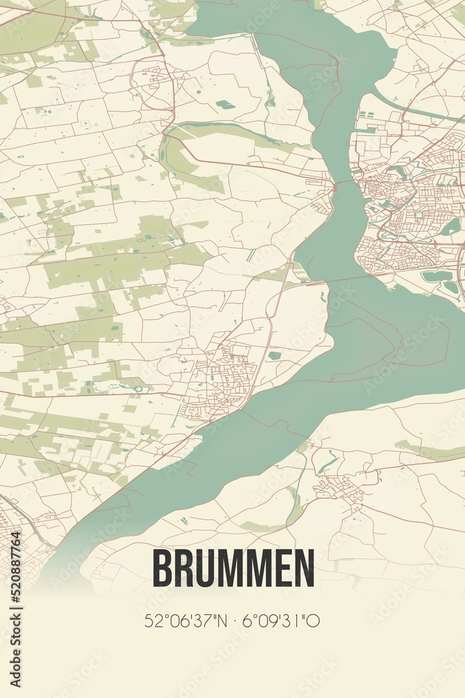 Obraz premium Retro Dutch city map of Brummen located in Gelderland. Vintage street map.