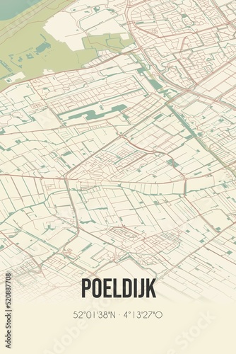 Retro Dutch city map of Poeldijk located in Zuid-Holland. Vintage street map.