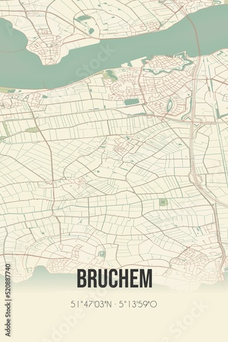 Retro Dutch city map of Bruchem located in Gelderland. Vintage street map.