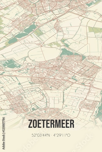 Retro Dutch city map of Zoetermeer located in Zuid-Holland. Vintage street map. photo