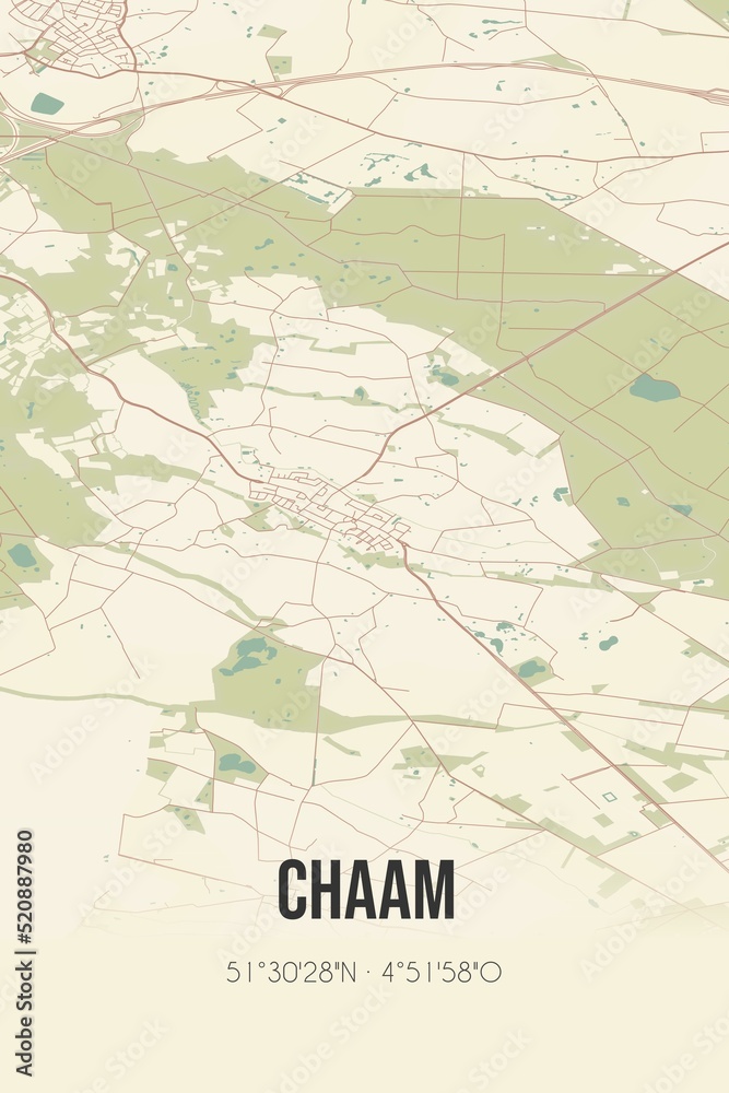 Retro Dutch city map of Chaam located in Noord-Brabant. Vintage street map. Retro Dutch city map of Chaam located in Noord-Brabant. Vintage street map.