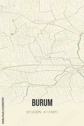 Wallpaper Mural Retro Dutch city map of Burum located in Fryslan. Vintage street map. Torontodigital.ca