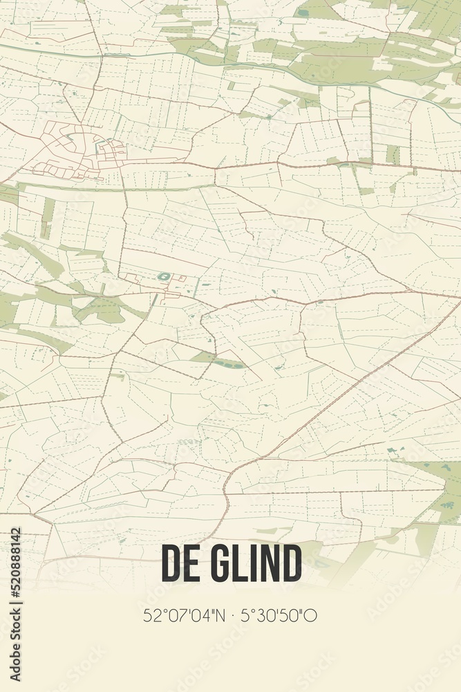 Retro Dutch city map of De Glind located in Gelderland. Vintage street map.