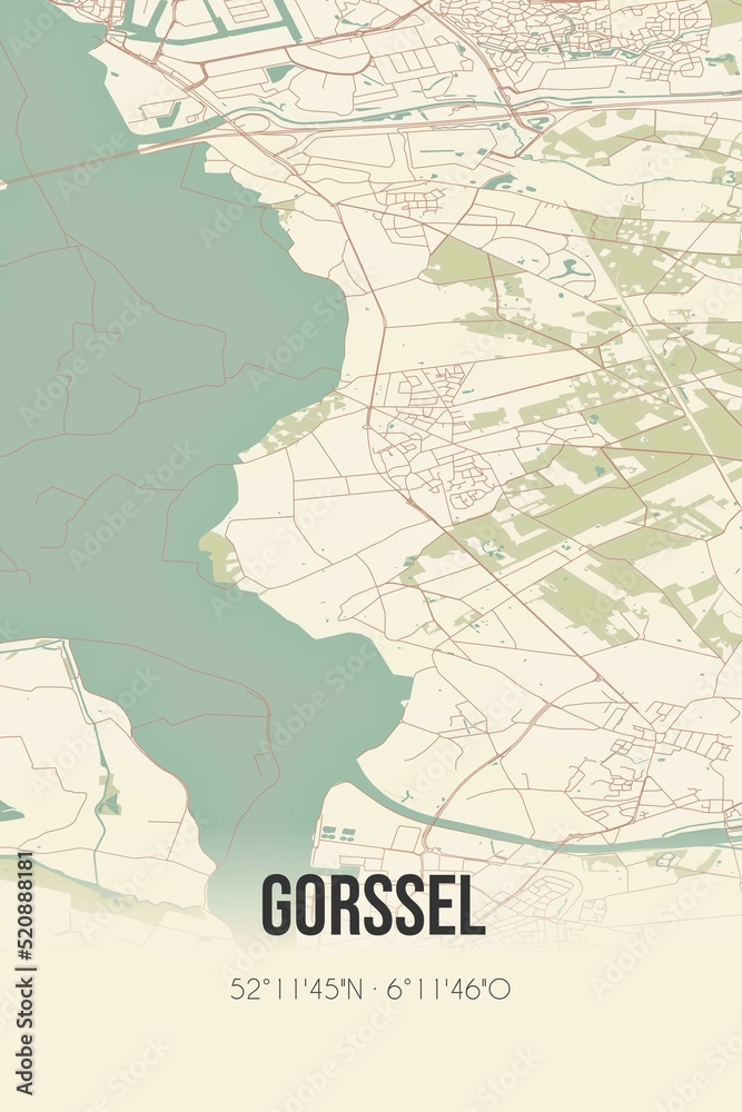 Retro Dutch city map of Gorssel located in Gelderland. Vintage street map.