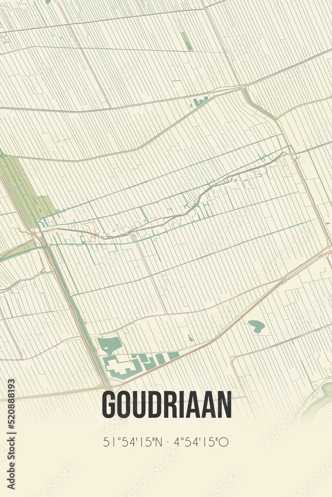 Retro Dutch city map of Goudriaan located in Zuid-Holland. Vintage street map. Retro Dutch city map of Goudriaan located in Zuid-Holland. Vintage street map.