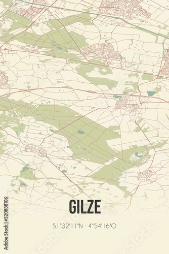 Retro Dutch city map of Gilze located in Noord-Brabant. Vintage street map.