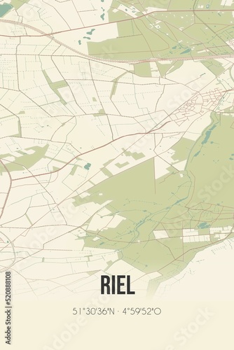 Retro Dutch city map of Riel located in Noord-Brabant. Vintage street map.