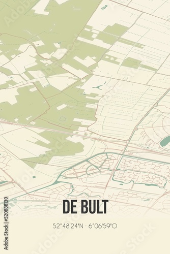Retro Dutch city map of De Bult located in Overijssel. Vintage street map.