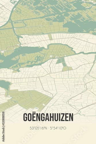 Retro Dutch city map of Goëngahuizen located in Fryslan. Vintage street map.