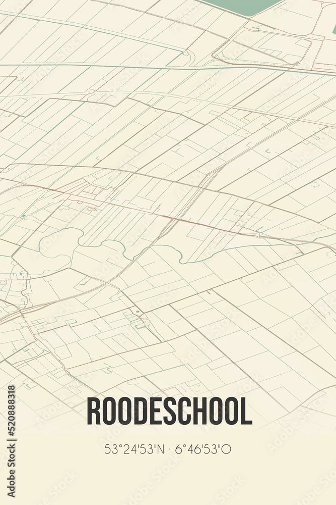 Retro Dutch city map of Roodeschool located in Groningen. Vintage street map. Retro Dutch city map of Roodeschool located in Groningen. Vintage street map.