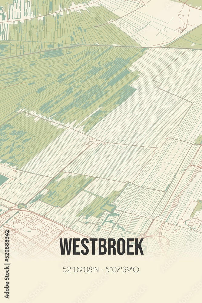 Retro Dutch city map of Westbroek located in Utrecht. Vintage street map.