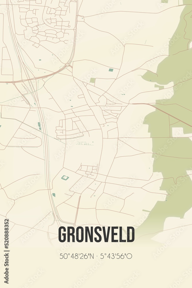 Retro Dutch city map of Gronsveld located in Limburg. Vintage street map.