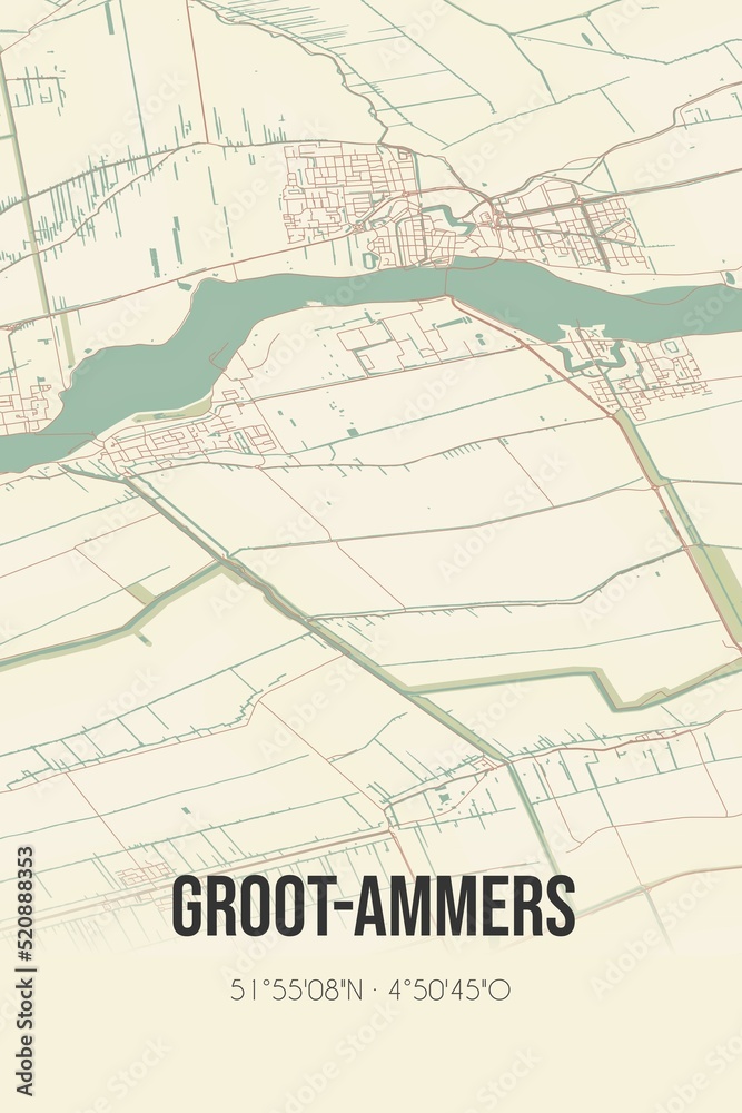 Retro Dutch city map of Groot-Ammers located in Zuid-Holland. Vintage street map. Retro Dutch city map of Groot-Ammers located in Zuid-Holland. Vintage street map.