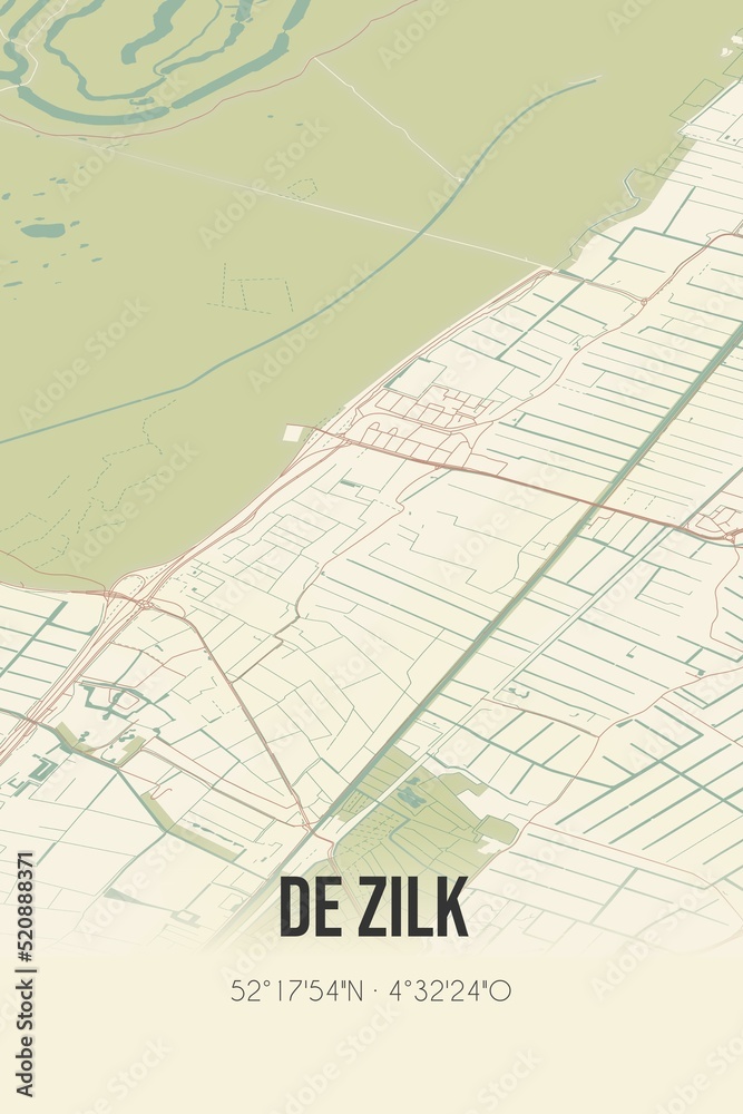 Retro Dutch city map of De Zilk located in Zuid-Holland. Vintage street map. Retro Dutch city map of De Zilk located in Zuid-Holland. Vintage street map.