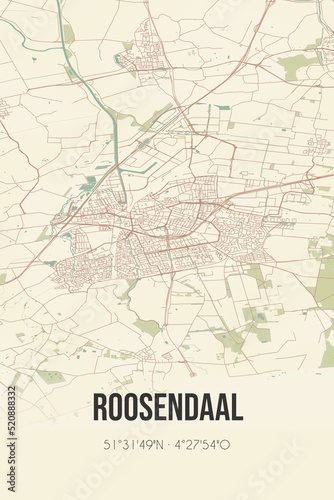 Retro Dutch city map of Roosendaal located in Noord-Brabant. Vintage street map.