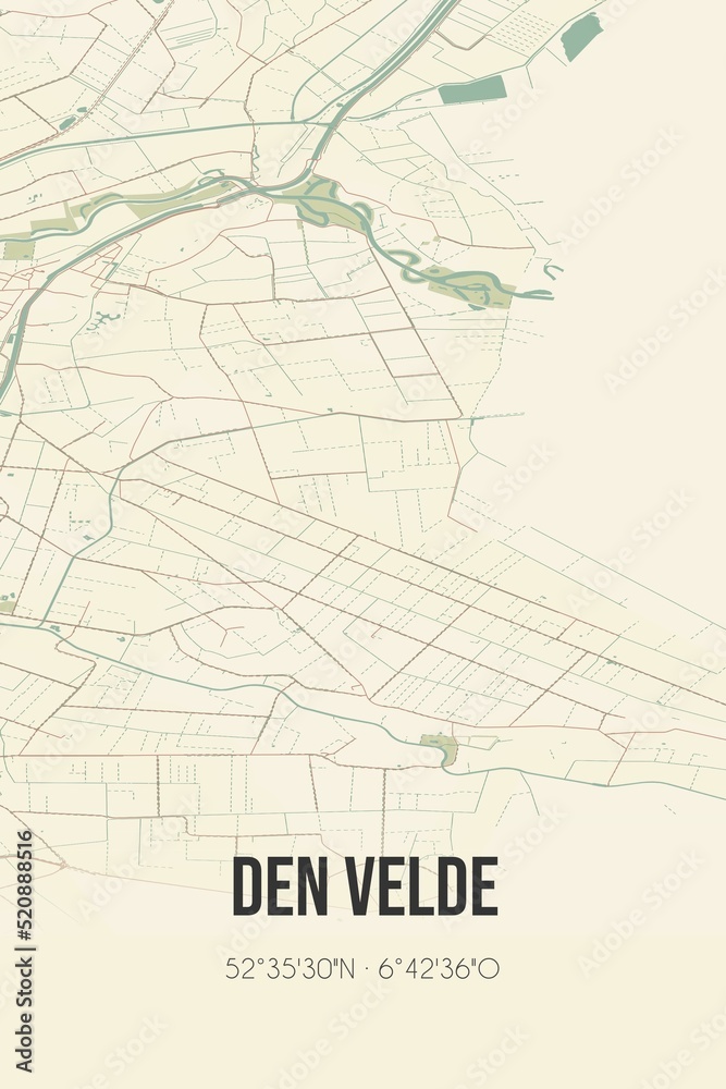 Retro Dutch city map of Den Velde located in Overijssel. Vintage street map.